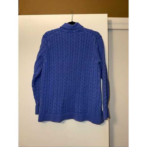 L.L. Bean XL Cable Knit Womens Cardigan Sweater Solid Blue Purple Gently Worn - Picture 6 of 11